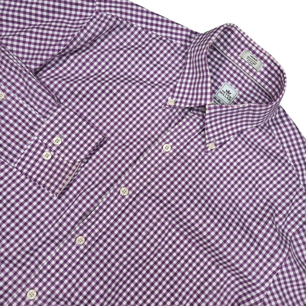 Peter Millar Shirt Mens Medium Button Purple Gingham Nanoluxe Golf Heritage